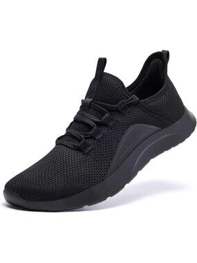 Women All Black Comfortable Round Toe Lightweight Athletic Slip On Sneaker Shoes